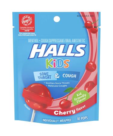 HALLS KIDS Cherry Cough & Sore Throat Pops - 10 Pops | Soothing Relief for Children - Buy Online on GoSupps.com
