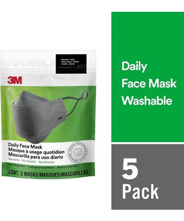 3M Daily Face Mask 5 Pack Gray - Reusable Washable Lightweight Cotton Fabric with Adjustable Ear Loops - Buy Online on GoSupps.com