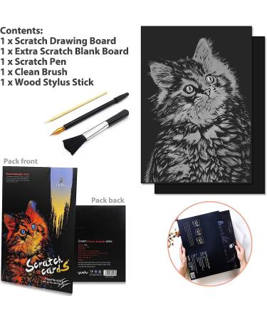 Rainbow Scratch Art Paper - Cat Animal Design - DIY Crafts for Women and Kids - Engraving & Sketch Pad - Birthday Gift - Buy Online on GoSupps.com