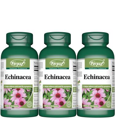 VORST Echinacea 800mg Per Serving (400mg Per Capsule) With 5:1 Extract Ratio (4000mg Raw Extract Equivalent) 3 X 120 Capsules | Anti Inflammatory for Common Cold & Flu Immune System Supplement Support | Extra Strength | Alternative to Tincture /Liquid/Dro