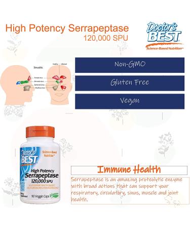Doctor's Best High Potency Serrapeptase 120,000 SPU - 90 Vegan Capsules for Pain & Inflammation Relief - Buy Online on GoSupps.com