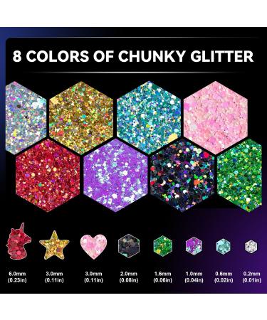 Chunky Glitter & Glow in the Dark Set 16 Colors Holographic Body Glitter for Makeup Face Body Nail & Hair Perfect for Concerts Festivals & Raves - Buy Online on GoSupps.com