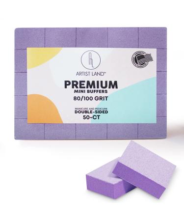 Artist Land Purple Mini Buffer Set 80/100 Grit 50 Ct - Professional Grade Salon Quality Nail Buffing Blocks Pack for Pre-Application of Polish Gel Acrylic Double-Sided Buffer Blocks Purple (80/100 Grit)