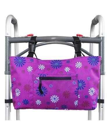 RMS Walker Bag with Soft Cooler - Water Resistant Tote with Temperature Controlled Thermal Compartment, Universal Fit for Walkers, Scooters or Rollator Walkers (Purple Flower)