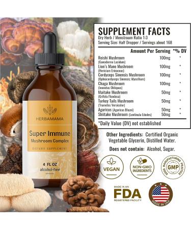 Super Immune Mushroom Complex Liquid Extract - 4 fl. Oz Vegan Tincture with Lions Mane, Reishi, Shiitake, Turkey Tail & Chaga - Immune Support & Energy Supplement - Buy Online on GoSupps.com