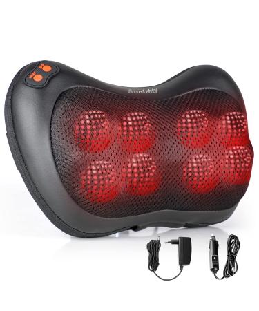 Shiatsu massage pillow with 8 knots massage device with heat for the neck for the neck back waist 3 speeds & timers 15 minutes of automatic shutdown protection 2 adapters contain black