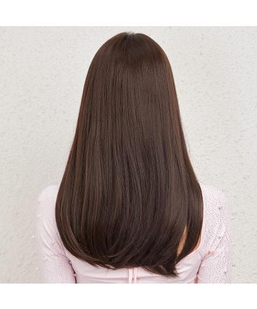 HAIRCUBE Dark Brown Synthetic Women's Wig - Long Straight Layered & Heat Resistant - International Shipping Available - Buy Online on GoSupps.com