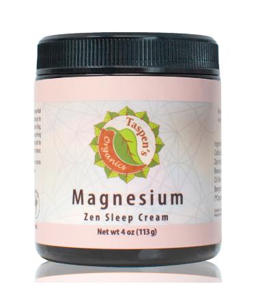 Taspen's Organics Magnesium Zen Sleep Cream for Deep Relaxation Muscle Soreness Tension Cramps Joint & Skin Health- Natural Ingredients - Non-Greasy Formula - Cruelty-Free (4 oz)