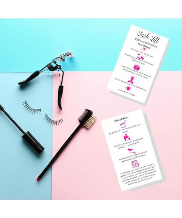 Lash Lift Aftercare Instruction Cards - 50 Pack | Starter Eyelash Lift Kit DIY Supplies | White with Pink Icons | 2x3.5 inches Business Card Size - Buy Online on GoSupps.com
