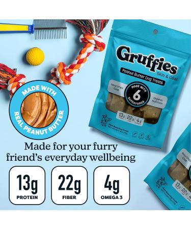 Gruffies Peanut Butter Skin & Coat Dog Treats 170g Natural Ingredients Made in The USA Effective for Sensitive Skin Allergies Supports Shiny Coat and Great for Dog Training - Buy Online on GoSupps.com