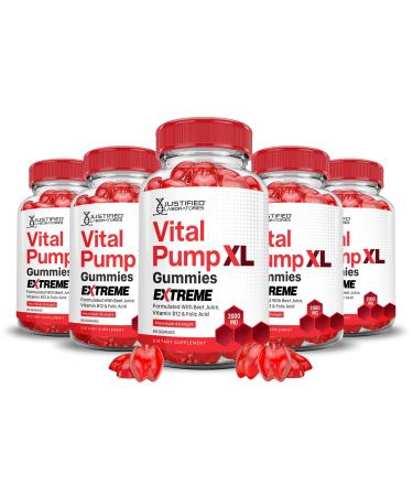 Justified Laboratories (5 Pack) Vital Pump XL Extreme 2000MG Performance Gummies Vital PumpXL Advanced Formula Formulated with Beet Juice ACV Pomegranate Powder B12 Vegan Non GMO 300 Gummys