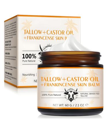 MIXIUJIEN Natural Skin Balm - Tallow + Castor Oil + Frankincense for All Skin Types - Moisturizes & Restores Chemical-Free Non-Irritating 60g