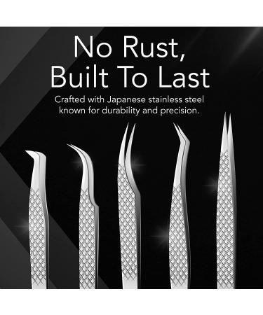 Rh ne Instruments Curved Precision-Tip Tweezer Set - 5-Piece Professional Eyelash Extension Tools - Surgical-Grade Steel Silver/Diamond - Buy Online on GoSupps.com
