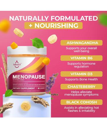 Lubracil Menopause Gummies - Natural Hormone-Free Supplement for Hot Flashes Night Sweats & Mood Swings with Black Cohosh & Ashwagandha - 60 Count - Buy Online on GoSupps.com