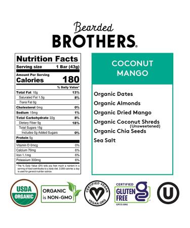 Bearded Brothers Vegan Organic Energy Bar Variety Pack - Gluten Free, Paleo, Whole 30, Non GMO, Soy Free | High Protein | Fiber, Low Glycemic | 6 Flavors, 12 Pack Case - Buy Online on GoSupps.com