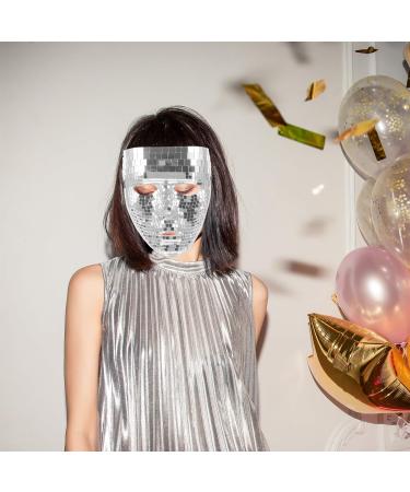 Homsfou Halloween Disco Ball Glitter Mask | Festival Masquerade Face Cover for Parties & DJ Events | Silver Halloween Decoration - Buy Online on GoSupps.com