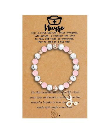 INENIMARTJ Nurse Bracelet Gifts for Women Natural Stone Bracelet for Nurses Stethoscope RN Nurse Appreciation Bracelets Nursing School Practitioner Gifts for Teen Girls