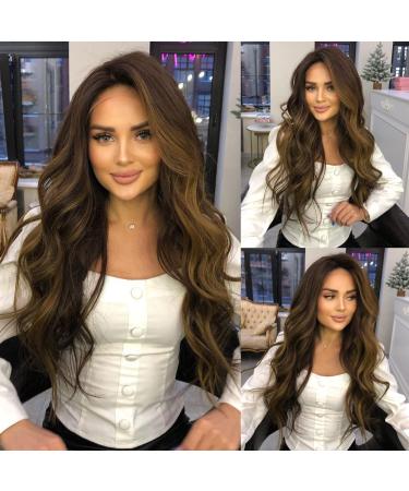Alanhair Long Curly Wave Honey Brown Lace Wigs for Women Natural Glueless Fashion Heat Resistant Synthetic Wig Daily and Cosplay