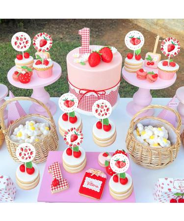 24 Pack Strawberry Cupcake Toppers Strawberry Birthday Baby Shower Summer Fruit Theme Decorations Party Supplies Dessert Ornaments Pink Berry Themed Cake Decors for Girl - Buy Online on GoSupps.com