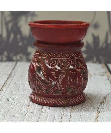 Hand Painted Red Elephant Soapstone Oil Burner Aroma Diffuser | Jali Work Tea Light Holder for Aromatherapy - Buy Online on GoSupps.com