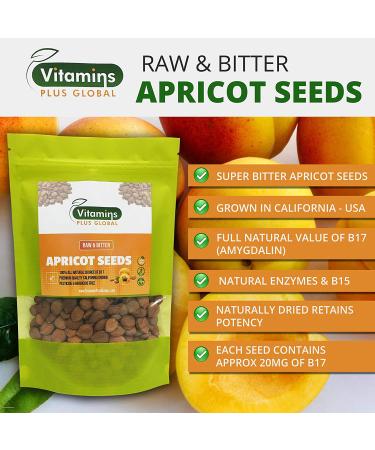 Bitter Apricot Seeds 1lb - Natural Source of Vitamin B17 | Large & Raw | Vegan | Non GMO | California Grown | Pesticide & Herbicide Free | Recyclable Stay Fresh Pouch - Buy Online on GoSupps.com