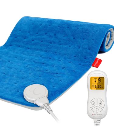 Heating Pad, Comfytemp Electric Heating Pad for Back Pain Relief, 12 x 24In XL Soft Heat Pad - 9 Heat Levels, 11 Timers with Countdown, Stay on, Backlight for Neck, Shoulders, Cramps, Machine Washable Dark Blue