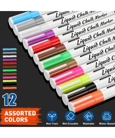 MaxGear Liquid Chalk Markers - 12 Assorted Neon Colors for Blackboard, Chalkboard, and Windows - Erasable and Washable Chalk Marker Pens - Buy Online on GoSupps.com