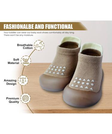 Dookeh Baby Shoes - Non Slip Soft Sole Sneakers for Boys and Girls | Toddler Infant Sock Shoes 12-18 Months - Brown - Buy Online on GoSupps.com