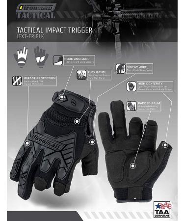 Ironclad Tactical Impact Trigger Gloves - TAA Compliant - Ideal for Military, Law Enforcement, Airsoft, Paintball - Machine Washable - Size XS-XXXXL - Black (1 Pair, Large) - Buy Online on GoSupps.com