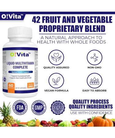 O!VITA Liquid Multivitamin Complete with a Full Spectrum of Vitamins and Minerals Plus 42 Fruits and Vegetable Proprietary Blend Easy Absorption (60 Vegan Liquid Filled Capsules) - Buy Online on GoSupps.com
