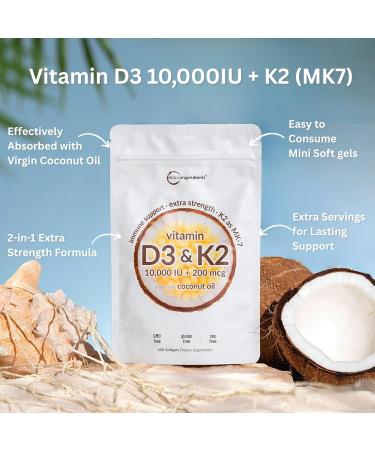 Micro Ingredients Vitamin D3 10 000IU + K2 MK-7 200mcg Softgels & Oil of Oregano with Black Seed Drops | Bundle | D & K Sunshine Vitamins + Coconut Oil | Ultra High Thymoquinone + Carvacrol - Buy Online on GoSupps.com