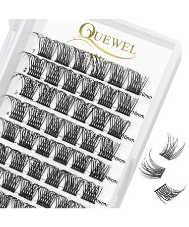 Eyelashes Individual Quewel individual eyelash cluster lashes naturally d curl 16mm eyelash segments wide foundation individual eyelashes for eyes make-up diy eyelash extensions (natural d-16mm) 1 piece (1 Pack) natural-16mm