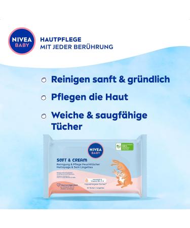 Nivea Baby Soft & Cream Wet Wipes - Hypoallergenic Baby Wipes with Almond Oil & Vitamins (4 x 57) for Sensitive Skin - Gentle Cleaning for Infants - Buy Online on GoSupps.com