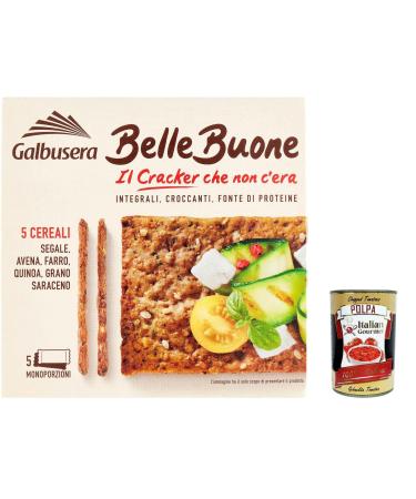 Italian Gourmet E.R. Galbusera Belle Buone Whole Grain Crackers with 5 Cereals: Rye Oats Written Quinoa and Buckwheat 200g + Italian Gourmet Polpa 400g