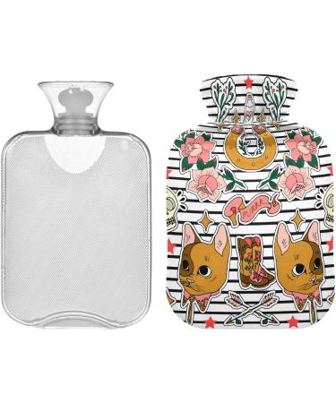 Naanle Stripes Skulls Cats Hot Water Bottle | 1L Transparent Hand/Foot Warmer for Pain Relief & Heat Therapy - Buy Online on GoSupps.com