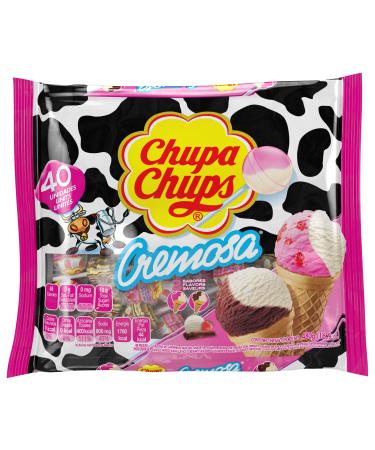 Chupa Chups Lollipops Candy, 40 Candy Suckers for Kids, Cremosa Ice Cream, 2 Assorted Creamy Flavors, for Gifting, Parties, Office, 40 Count