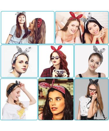 Voarge 2 Pieces Head Scarf for Women Retro Flower Print Hair Bands Vintage Rabbit Ear Hair Accessories for Women and Girls Twist Bow Wired Headbands - Buy Online on GoSupps.com