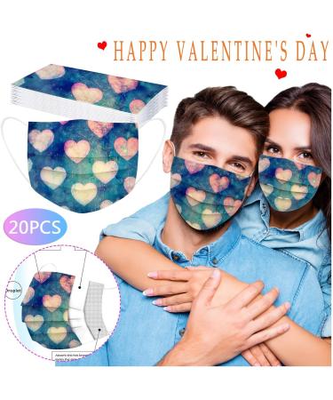 ZQP 20PCS Valentine Theme Printed Disposable_Face_Masks for Adult 3-ply Face Protection Covering with Elastic Earloop and Nose Clip for Outdoor Comfortable & High Filtration &Ventilation - Buy Online on GoSupps.com