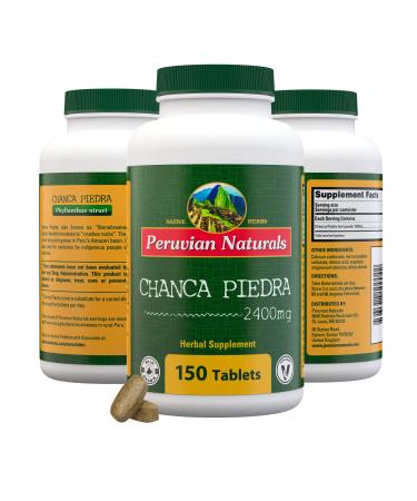 Peruvian Naturals Chanca Piedra  Stone Breaker    150 Tablets - Kidney Supplement - 2400mg per Serving 100% Natural Chancapiedra Grown in Peru