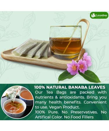 Lavendium Premium 40 Banaba Leaf Tea Bags 100% Natural & Pure from Banaba Leaves. Loose Leaf Banaba Herbal Tea. Made with Natural Tea Bags No Sugar No Caffeine No Gluten Vegan. - Buy Online on GoSupps.com