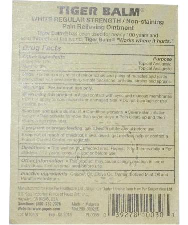 Tiger Balm White Regular Strength 0.14 oz - Fast Relief - Buy Online on GoSupps.com