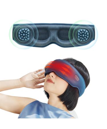 7C Eye Massager with Heat - Sleeping Mask - Eye Care Device for Dark Circles Puffiness 3D Compression with 21Nodes Temple Massage Head & Magnetic Power Hot Compress Mask (Blue)