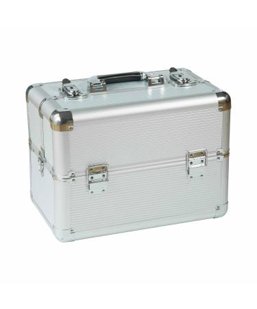 Nails Factory N & BF Small Professional Cosmetic Case | Silver ABS & Aluminum | Lockable 2-Floor Beauty Case with Fold-Out Shelves - Ideal for Travel & Storage - Buy Online on GoSupps.com