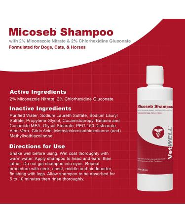 VetWELL Micoseb Medicated Shampoo 12oz - Miconazole & Chlorhexidine for Dogs & Cats, Skin Infection Treatment - Buy Online on GoSupps.com
