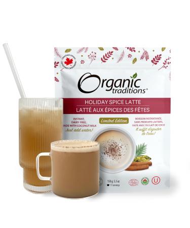 Organic Traditions Holiday Spice Instant Latte Limited Edition Seasonal Flavour Superfood Caffeine Free Dairy Free Drink Mix for Hot and Iced Latte Drink 150g/5.3oz Bag