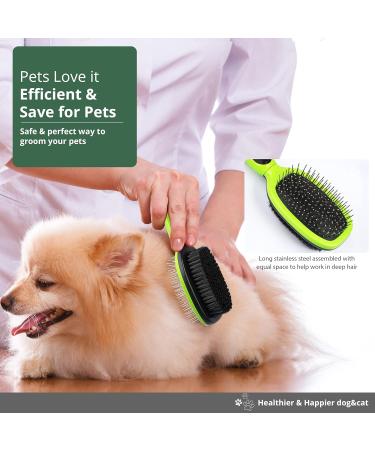 Double Sided Pet Brush with Free Cleaning Tool - Dog & Cat Grooming Brushes for Shedding - Rounded Pins & Bristles - Anti Slip Handle - Buy Online on GoSupps.com