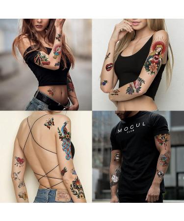 Vintage Temporary Tattoos - 60pcs Classic Old School Stickers, Waterproof Rose, Swallows, Butterflies & Swords Design for Men and Women - Buy Online on GoSupps.com