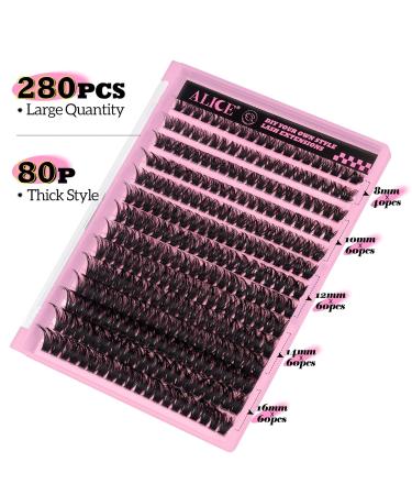 280Pcs DIY Wispy Individual Eyelash Extensions - 8-16MM Fluffy D Curl Lash Clusters by ALICE F22 - Perfect for Home Use - Buy Online on GoSupps.com
