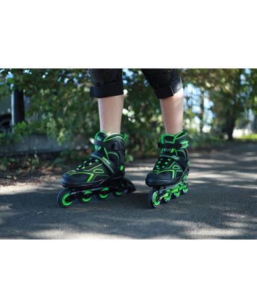 2PM SPORTS Torinx Adjustable Inline Skates - Orange/Red/Green Black - Beginner Roller Blades for Kids - Green Medium - Big Kid (1-4 US) - Buy Online on GoSupps.com
