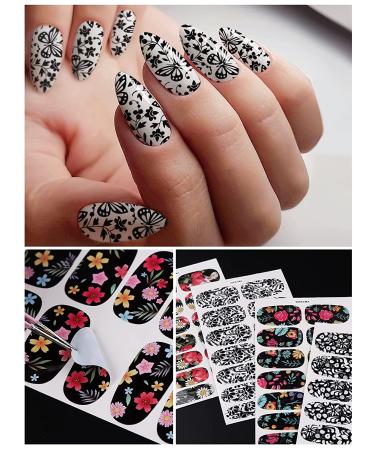 EBANKU 12 Sheets Black White Nail Stickers - Flower Butterfly Retro Decals for Women's Nail Art DIY - Buy Online on GoSupps.com